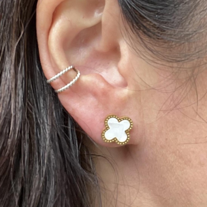Stainless Steel Clover Studs - Pearl